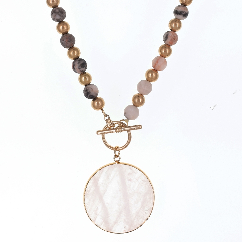 Pink and Gold Beaded Necklace - Picture 2 of 2